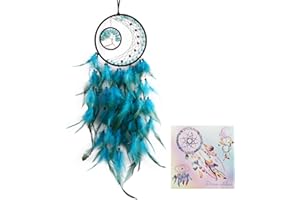 DREAMSUM Cyan Blue Dream Catchers, Dream Catcher Tree of Life Wall Decor for Bedroom, Handmade Dreamcatcher with Healing Crystal Stone Wall Home Ornament for Kids Birthday Party Blessing Gift (Cyan-Blue)