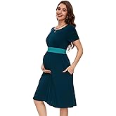 Smallshow Women's Maternity Dress Patchwork Short Sleeve Pregnancy Clothes
