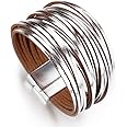 Fesciory Leather Wrap Bracelets for Women, Boho Leopard Multi-Layer Crystal Beads Cuff Bracelet Jewelry