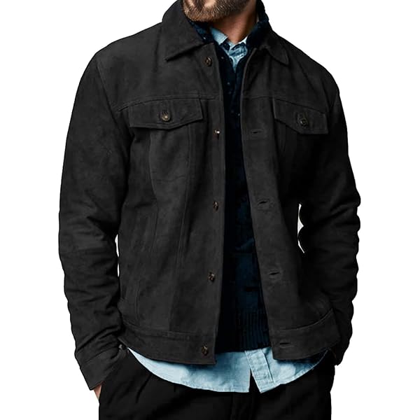 Premium Vintage Trucker Suede Leather Jacket Men Genuine Lambskin