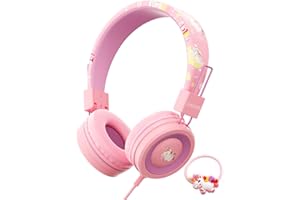 SIMJAR Unicorn Headphones with Microphone for School, Unicorn Rubber Band Included, Volume Limiter 85/94dB, Wired Foldable Girls Headphones for Online Learning/Travel/Tablet/iPad (Pink)