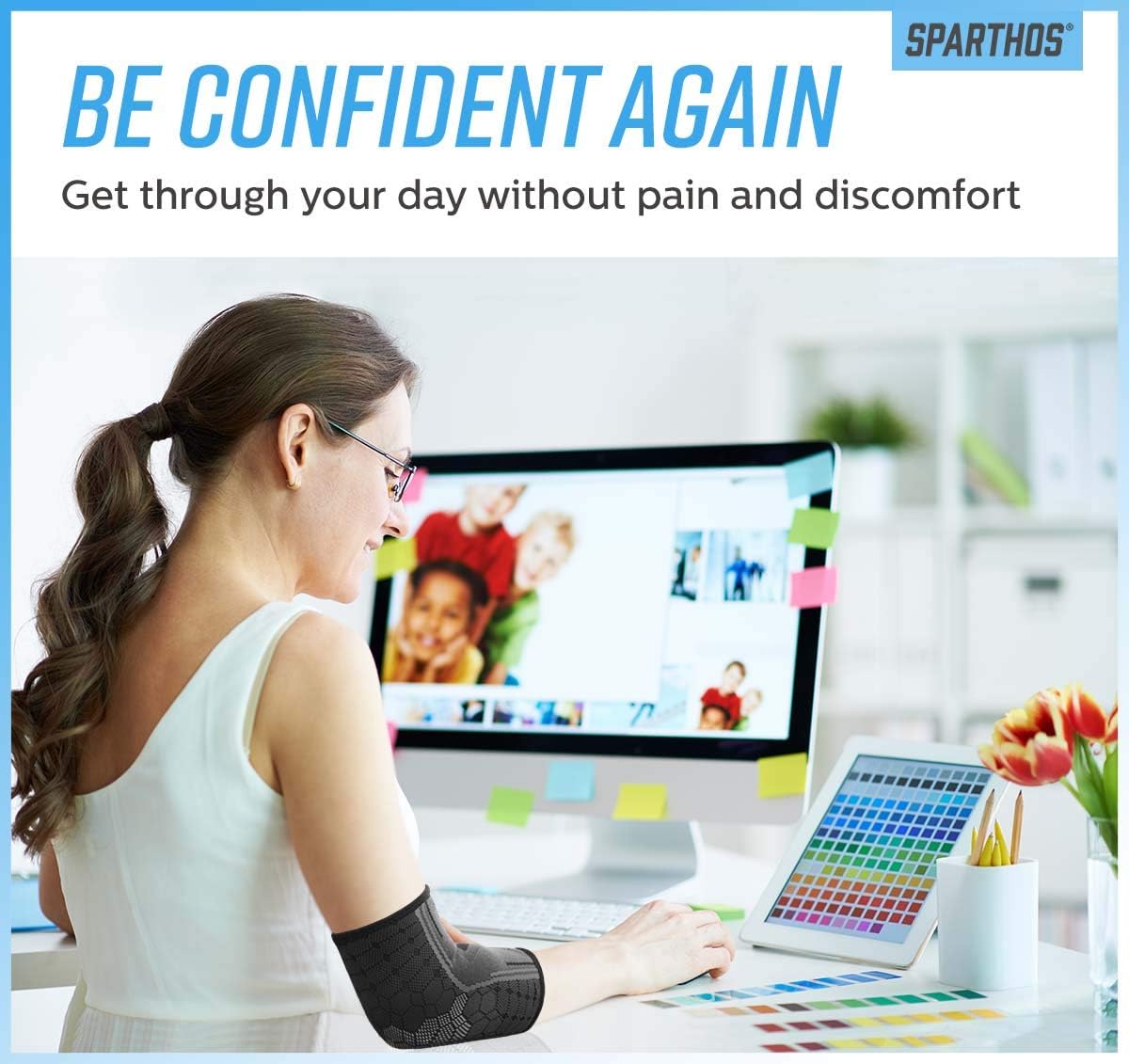 Sparthos Elbow Compression Sleeves (Pair) – Tennis and Golfer's Elbow Support – Elbow Brace for Men and Women – Made from Innovative Breathable Elastic Blend: Sports & Outdoors