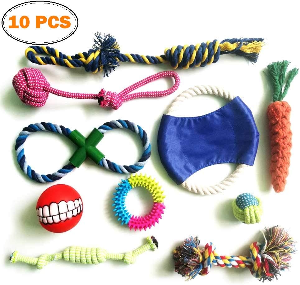 NOZOMI Dog Rope Toy, 10PCS Dog Rope Toy Set, Durable Non-Toxic Cotton Rope, Bright Color, Interactive Toys and Chew Toys, Grinding or Cleaning Teeth, Small Medium Dog Toys