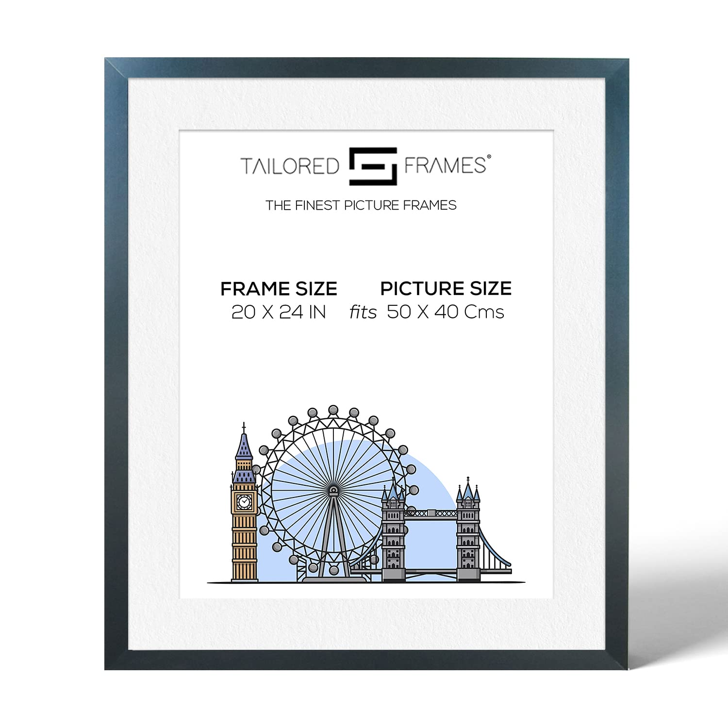 Tailored Frames Seattle Black 24" x 20" Frame for 50 x 40Cm picture | Single Picture Frames | Wall Hanging Type | Photo Frame With White Mount