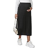 MARI GABRIEL Womens Maternity Midi Skirts Adjustable High Waist Over Belly Stretchy Jersey Knit Pregnancy Sweat Skirt