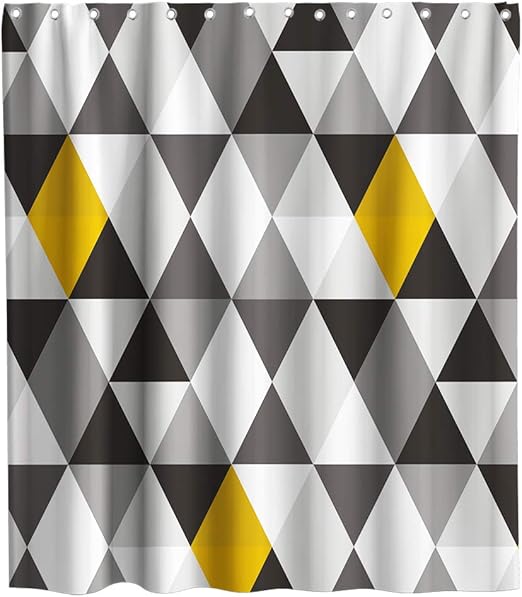 Amazon Com Modern Geometric Black And Grey Yellow Triangle Shower Curtain Cloth Fabric Kids Bathroom Decor Set With Hooks Waterproof Washable 72 X 72 Inches Kitchen Dining