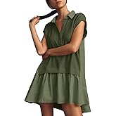 Fisoew Womens Summer Sweatshirt Dresses Short Sleeve V Neck Casual Oversized Patchwork Mini Dress