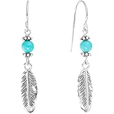 Amazon Essentials Sterling Silver Western Feather Beaded Drop Earrings
