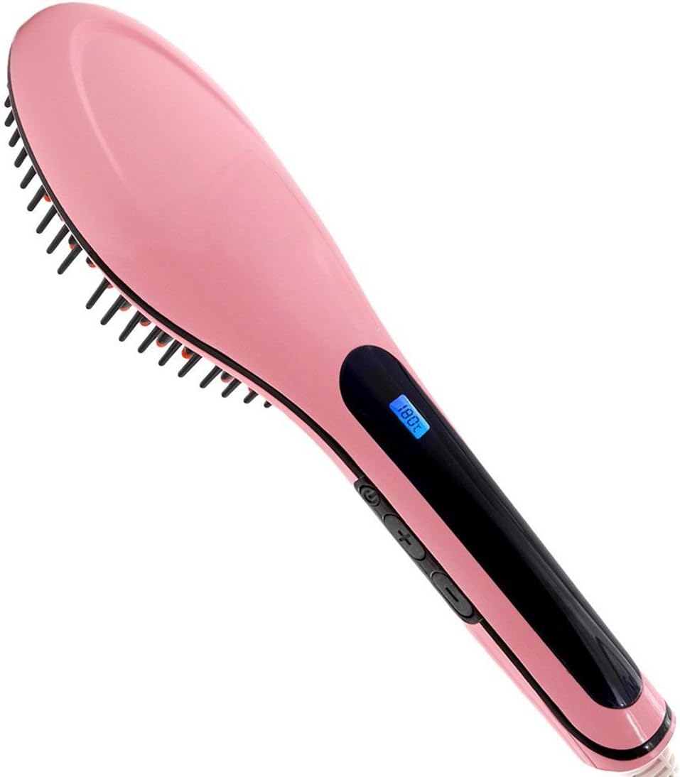 Aznoi Comb Straightener Adjustable Temperature Heated Electric 80 & # x2103; 230 & # x2103; Anti-Static for Electric Defrizz Hair Brush for Smoothing Straightener Ceramic – Pink
