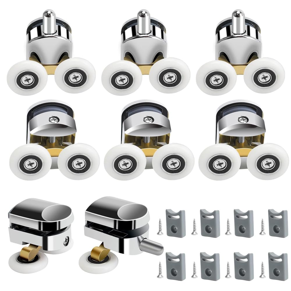 Pack of 8 Shower Door Rollers Replacement Parts, Replacement Rollers for Shower Doors, Shower Cubicle Replacement Rollers, for Bathroom Doors with a Glass Thickness of 4-6 mm, 4 Upper and 4 Lower