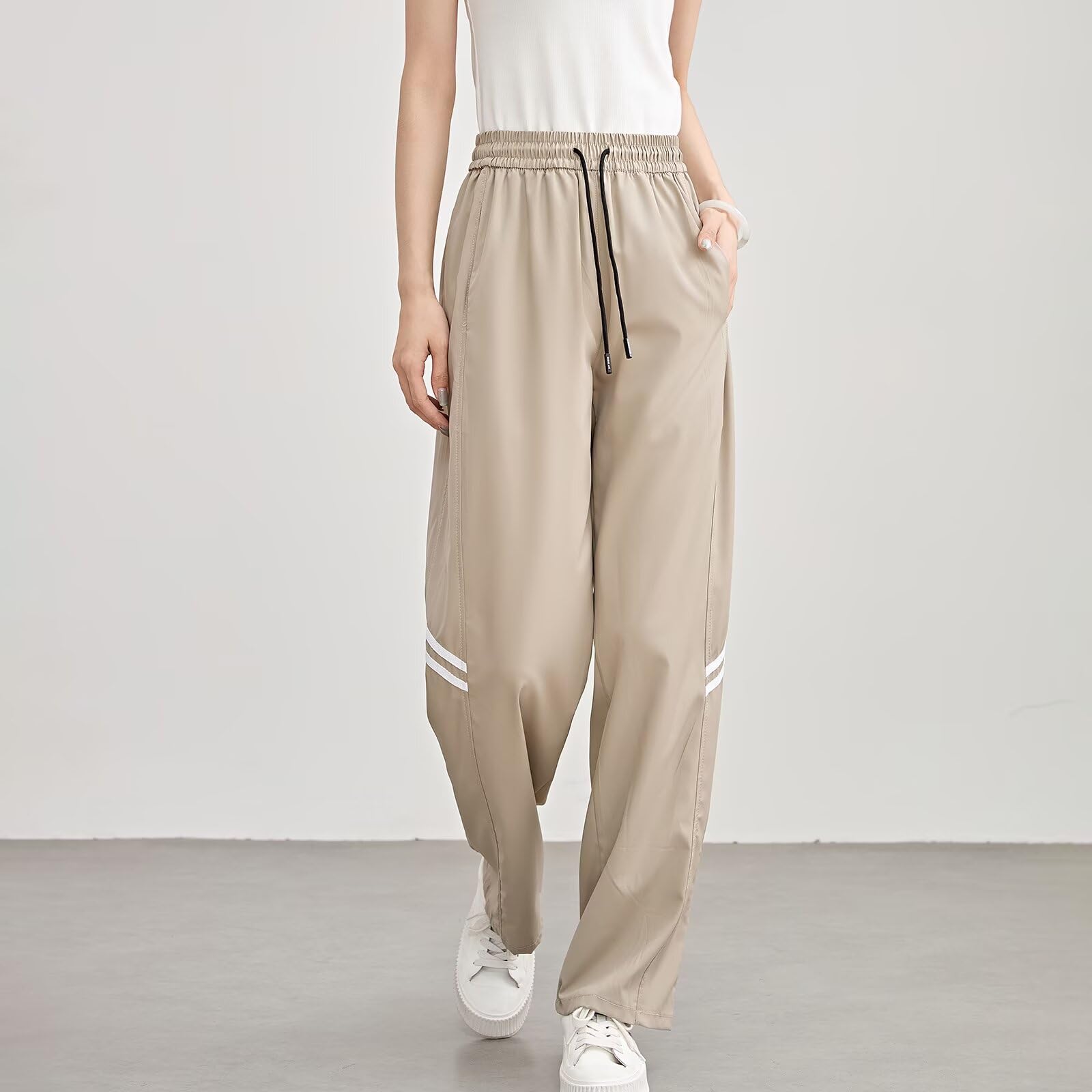 Running sheep Women's Wide Pants Under Jersey, Loose, Long Pants, Training, Running, Fitness Pants, Khaki, XL