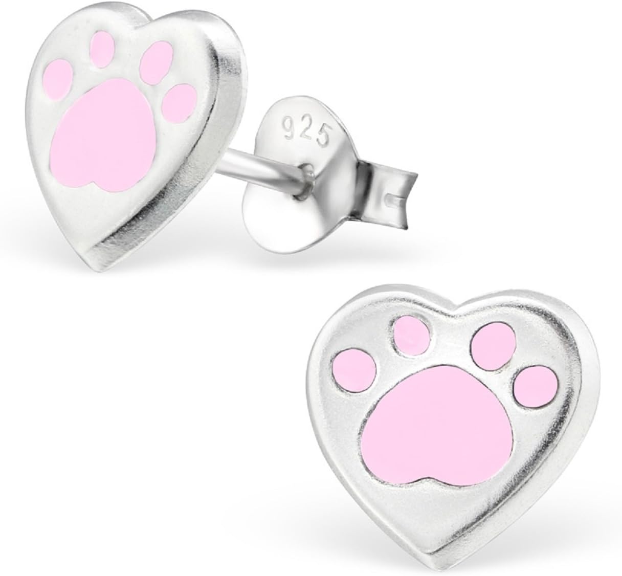 Silver Paw Print Love Heart Earrings in 925 Stamped Sterling Silver