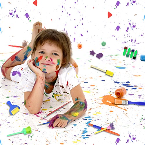 Kids Early Learning Sponge Painting Brushes Kit, 42 Pieces Sponge Drawing Shapes Painting Craft Sponge for Toddlers Assorted Pattern, including Waterproof Children Painting Aprons - Thumbnail 6