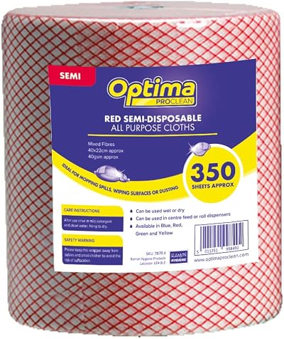 Optima Proclean Lightweight Red Cloth on Roll 22 x 40 cm Perforated 350 Sheets
