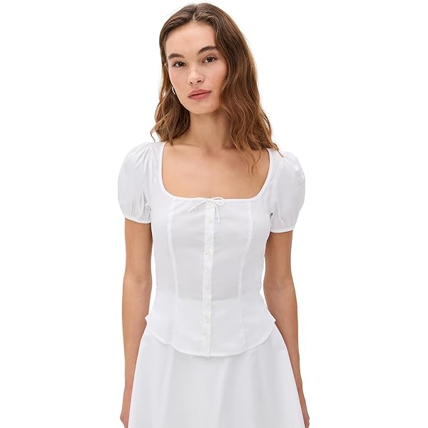 Sandy Liang Women's Drew Top, White, S at Amazon Women's