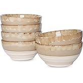 Bosmarlin Small Ceramic Dessert Bowls, 16 Oz, Set of 6, Dishwasher and Microwave Safe, For Cereal, Ice Cream, Soup, Salad, Rice (Brown Grey, 16 Oz)