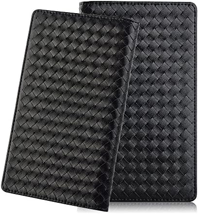 Bluezoon RFID Blocking Hand knitting Leather Travel document organizer Passport wallet and business card holders (Black)