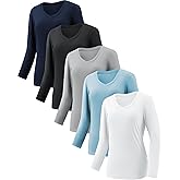 4-7 Pack Long Sleeve Shirts for Women,Moisture Wicking Shirts Long Sleeve Workout Tops for Women V Neck Hiking T-Shirts