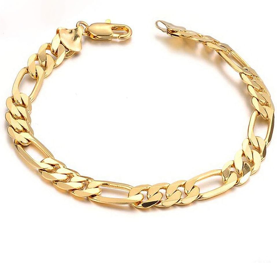 OPK Jewelry18k Gold Plated Powerful Men's Bracelet Figaro Link Chain Gold Bracelet for Men,8.27inch