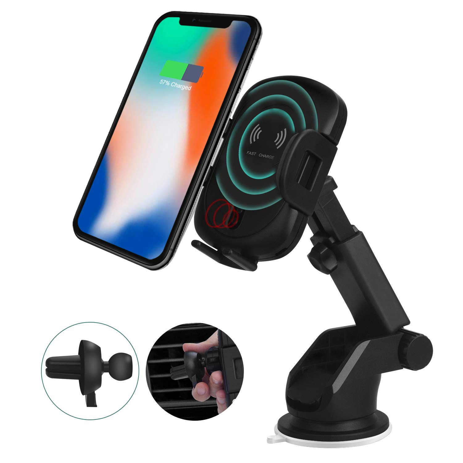 Wireless Car Charger,Sunvook Automatic Car Charger Air Vent Phone Holder Mount Stand Car Charger Automatic Infrared Sensing Holder 10W Fast Wireless Car Charger for Samsung Galaxy S8 S8 Plus S7 S7 Edge Note 8/5 Standard Charge for iPhone X/