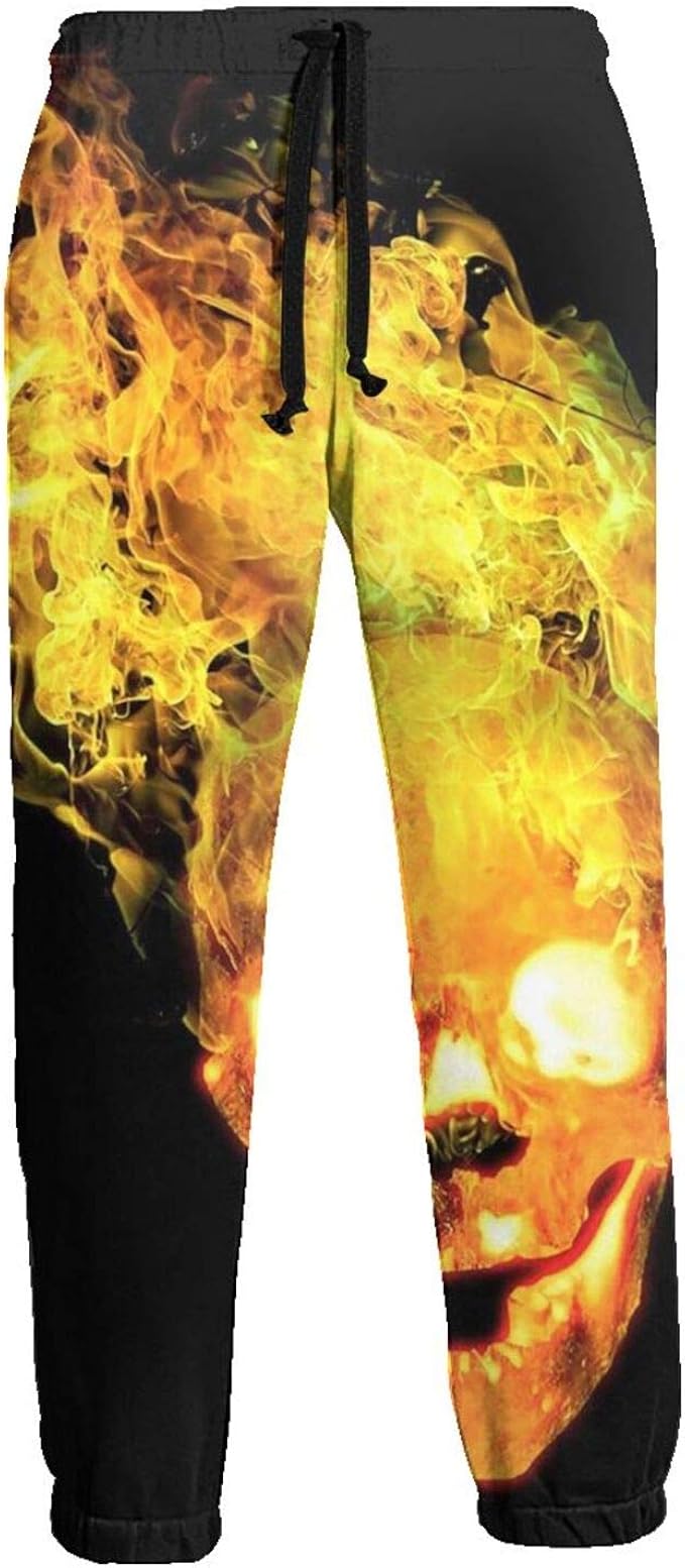 Amazon.com: Fire Skull Crossbones Head Bone Men Sweatpants Joggers