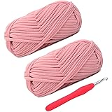 Knitting Yarn Fabric Cloth T-Shirt Yarn Carpet Yarn for Hand DIY Bag Blanket Cushion Crocheting Projects, Pack of 2 Skeins, 3