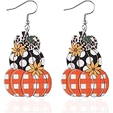 Thanksgiving Earrings for Women Fall Earrings Wooden Pumpkin Maple Leaf Dangle Earrings Thanksgiving Day Halloween Jewelry