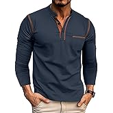 QOSOQ Men's Henley Shirt Long Sleeve T-Shirt Casual Top Pullover Lightweight Top Shirts with Button