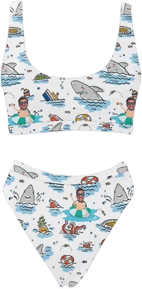 Custom Women High Waisted Bikini Daisy Flower Sport Top Two Piece Swimsuits Swimwear XS-5XL