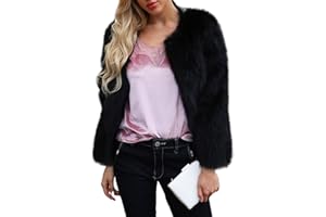 Edary Women Faux Fur Jacket Long Sleeve Coat Open Front Fur Coat Winter Warm Shaggy Faux Fur Parka for Women and Girl