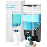 Umimile Mouthwash Dispenser for Bathroom, Plastic Mouthwash Dispenser Wall Mounted, 30.4oz(900ml) Mouthwash Container with 10Pcs Reusable Cups, Black