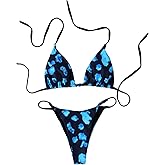 SweatyRocks Women's 2 Piece Bikini Set Floral Print Halter Triangle Swimsuit Backless Cheeky Bathing Suit