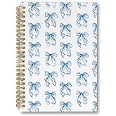 laveliabel Blue Coquette Bow Spiral Notebook, Preppy Girly Ribbon Bow Journaling Notebooks, Aesthetic Trendy College Ruled Spiral Notebook for School Office Supplies, 5.5x8.3 Inches