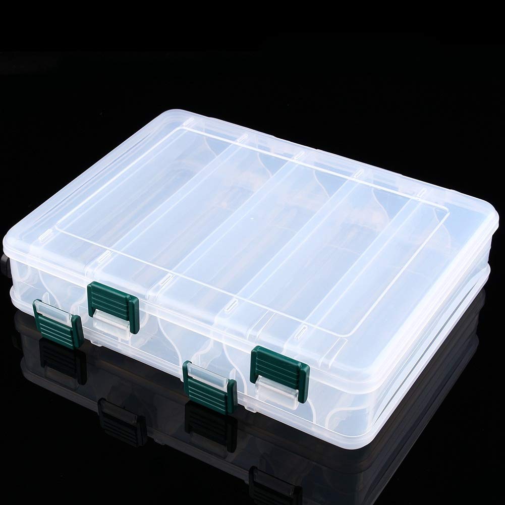 MAGT Fishing Tackle Box, 12-Compartment Lure Box - Double-Sided Plastic Baits Storage Box Organizer - 20 x 15.5 x 4.5 CM (Silver)