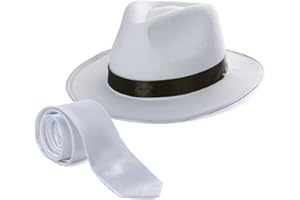 Tigerdoe Fedora Gangster Hat - Mobster Costume - Felt Hat & White Neck Tie - (2 Pc Set) Fedora Hat