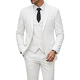 YND Men's 3 Piece Suit Set with Tie, 2 Button Slim Fit Solid Blazer Jacket Vest Pants, Business Wedding Party Suits for Men