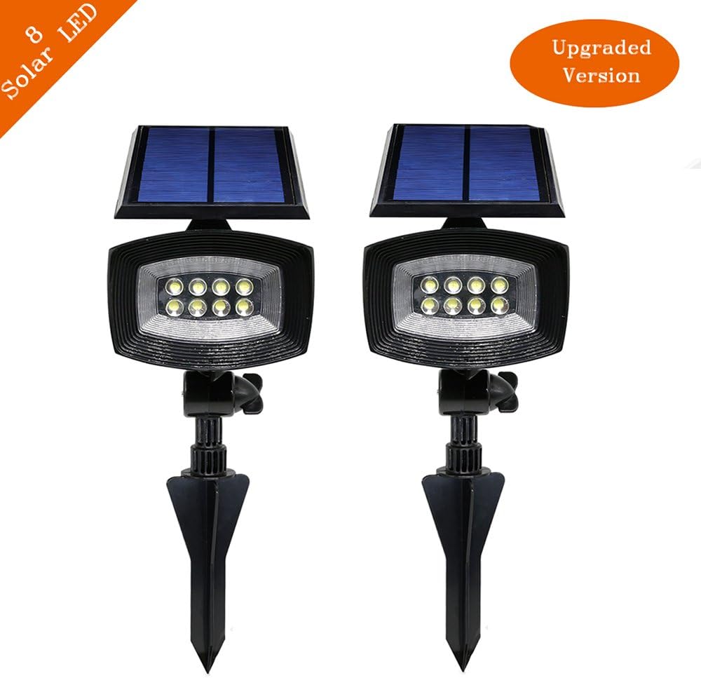 Solar Lights, APOLLOD 8 LED 400 Lumens Adjustable Waterproof Solar Spotlights, Flood Light, Landscape Light with Security Auto- on/off Light Sensor (2 Pack)