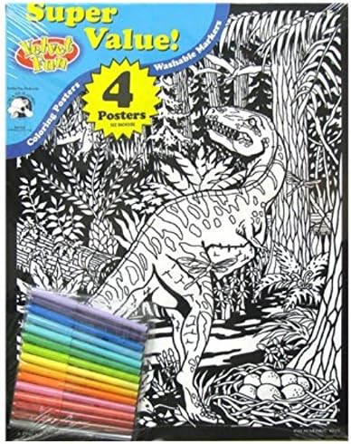 Velvet Fun Coloring Art 4 Pack with Markers ~ Dino Babies (Dinosaur with Eggs, Run for Your Life, Hatching Eggs with Volcano, Baby with Dragonfly)
