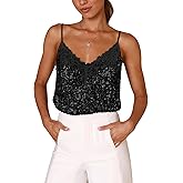 MIYIEONZ Sequin V-Neck Tank Tops Summer Sparkle Glitter Casual Sexy Backless Beach Vacation Club Camisole Top for Women