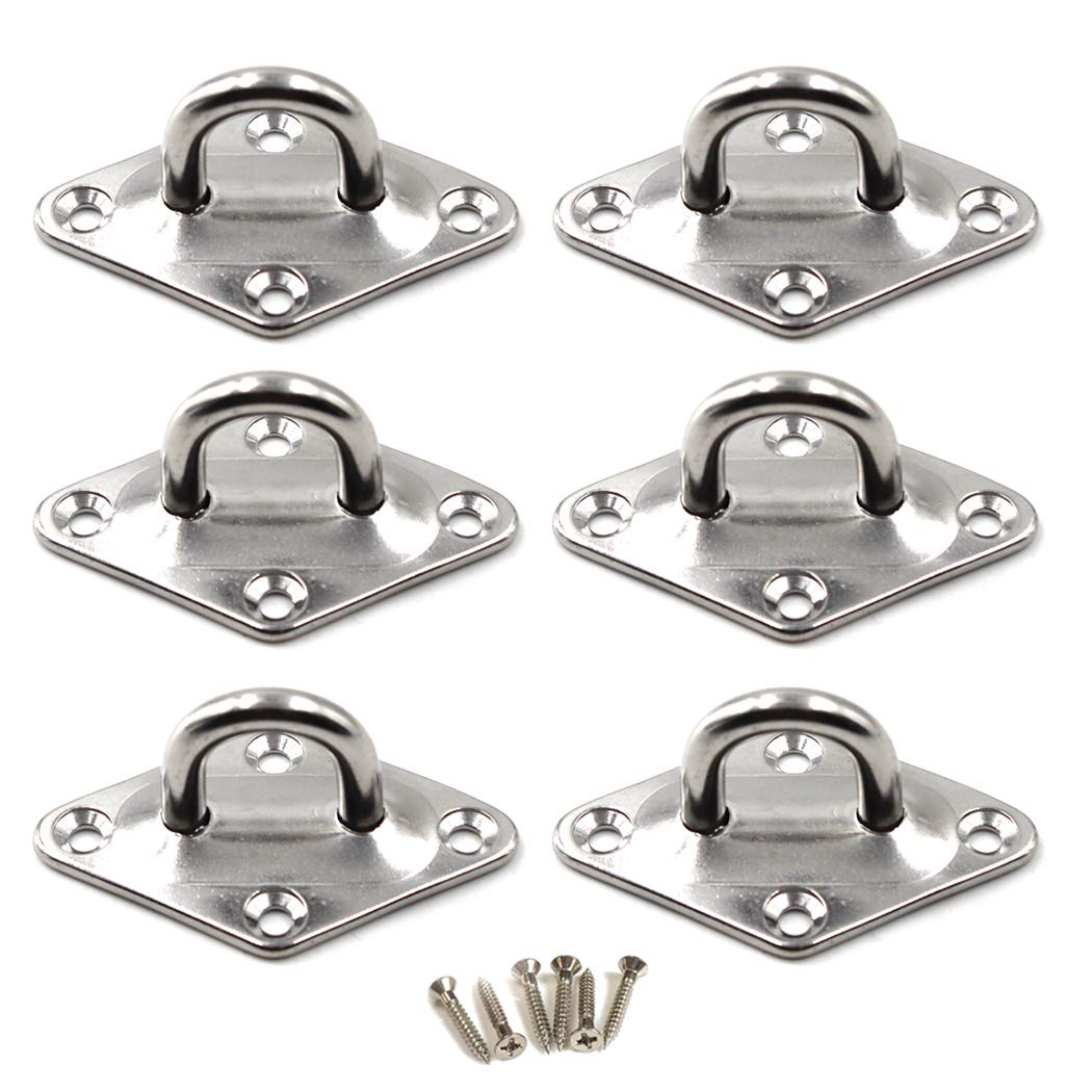 Flomore M5 Ceiling Hook Pad Eye Plate 304 Stainless Steel Wall Mount Hook Heavy Duty for Hanging (Pack of 6,Screws Included)