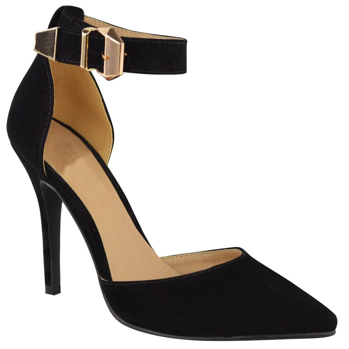 Buy shelikes New Womens Buckled Ankle Strap High Stiletto Heel Pointed Toe SuedePU Court Shoes
