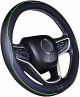 ISTN Microfiber Leather Car Steering Wheel Cover 15 Inch Black Green D/Standard