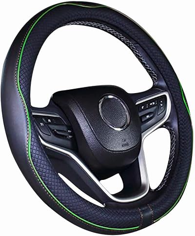 ISTN Microfiber Leather Car Steering Wheel Cover 15 Inch Black Green D/Standard
