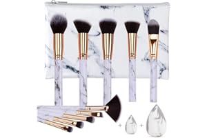 HEYMKGO Makeup Brushes Professional Marble Makeup Brush Set, Soft and Odor-free Natural Synthetic Bristles,10PCS + 2 Sponge Puff + Marble Pattern Cosmetics Bag