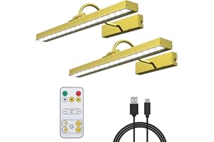 JOFIOS Picture Light, 16.7in Battery Operated Picture Lights for Wall with Remote, 3CCT&Brightness Dimmable Metal Painting Light, Timer Wireless Art Light for Frame, Portrait Dartboard - Gold, 2pack