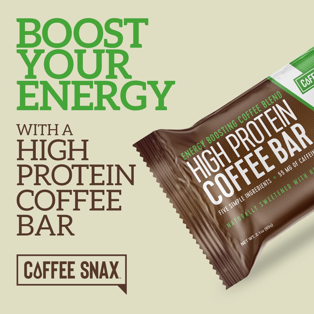 Protein Coffee Energy Bar, Made with Five Simple Ingredients, All Natural, Gluten Free, Non GMO & 16g of Protein, Made with Real Coffee (55mg Caffeine per bar), 12 Bars (Peanut Butter)