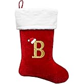 Cettkowns 21-Inch Monogrammed Christmas Stockings with Embroidered Initial Letter B, Red Velvet with 10 inch White Plush Cuff Personalized Christmas Stocking for Xmas Tree Fireplace Family Decor Gifts