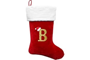 Cettkowns 21-Inch Monogrammed Christmas Stockings with Embroidered Initial Letter B, Red Velvet with 10 inch White Plush Cuff Personalized Christmas Stocking for Xmas Tree Fireplace Family Decor Gifts
