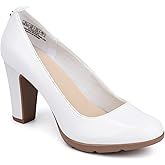 JENN ARDOR Women's Pumps Closed Round Toe Block High Heels 3 inch Leather Pump Shoes