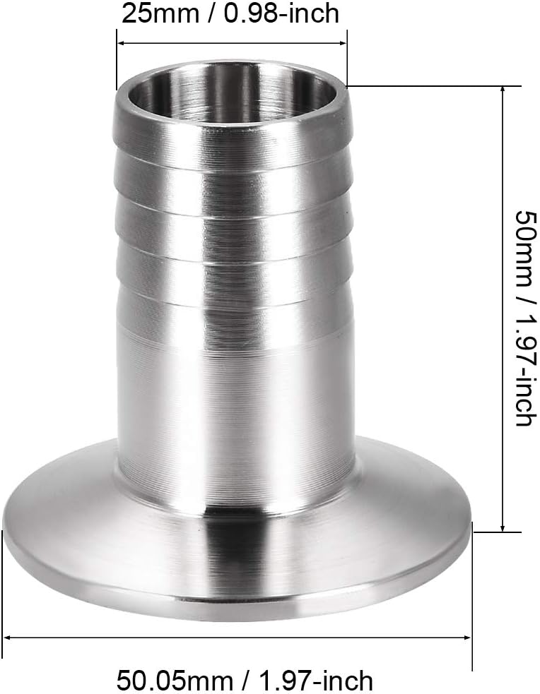 sourcing map Clamp Hose Adapter 1.988 Inch Flange to 1 Inch Hose Barb Fitting, Silver, 1" - Image 3